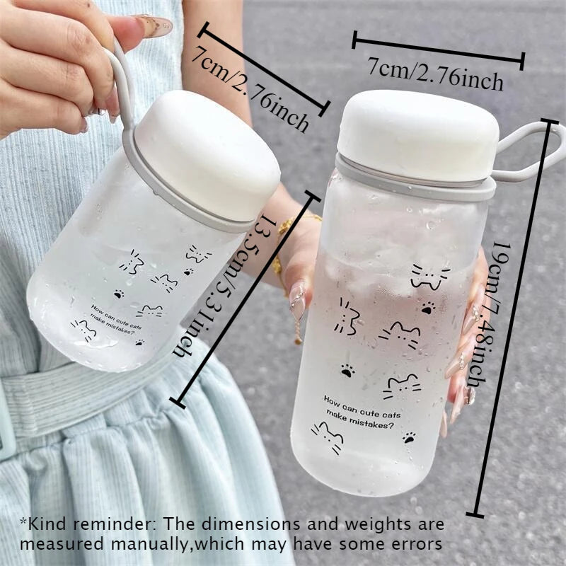 Cute Line Cat Portable Straight Water Bottle for Women Simple Plastic Student Drinking Cup for Summer Outdoor Travel Daily Use