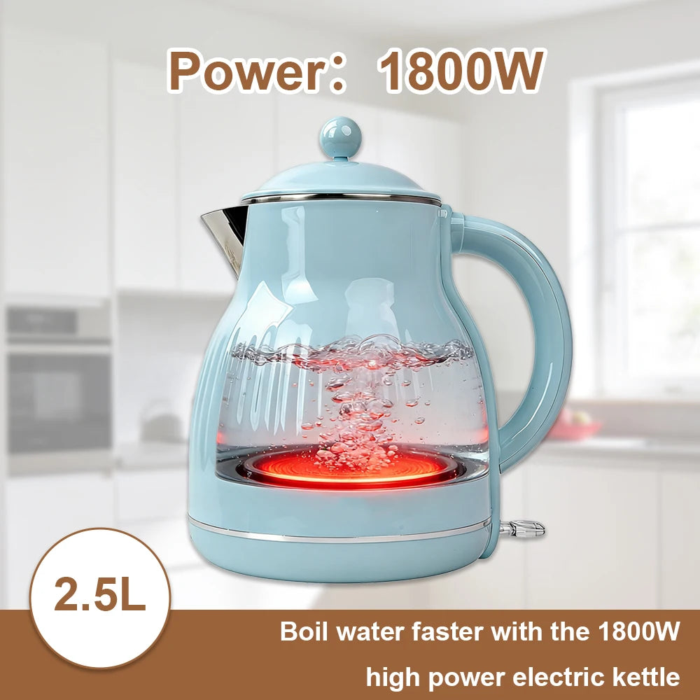 2.5L Anti-Scald Electric Kettle, Food Grade 304 Stainless Steel Water Boiler with 1800W High Power Fast Boiling for Home