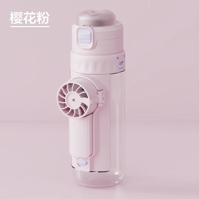 Portable Cooling Spray Fan Cup Large Straw Design Outdoor Fitness Summer Sports Water Bottle