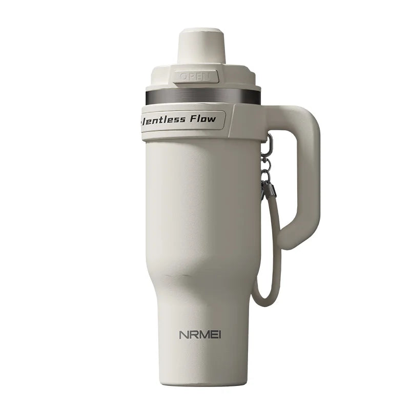 Cold Insulated Ceramic Tumbler Inner Large Water Bottle Car Cup  with Handle Straw Multipurpose Fitness