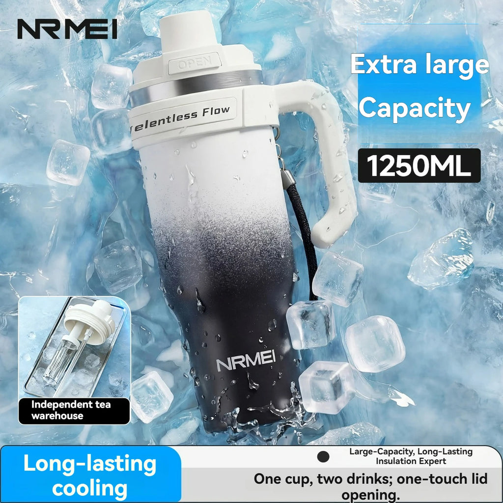 Cold Insulated Ceramic Tumbler Inner Large Water Bottle Car Cup  with Handle Straw Multipurpose Fitness