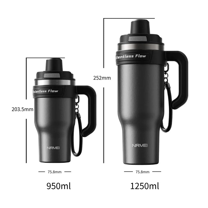 Cold Insulated Ceramic Tumbler Inner Large Water Bottle Car Cup  with Handle Straw Multipurpose Fitness