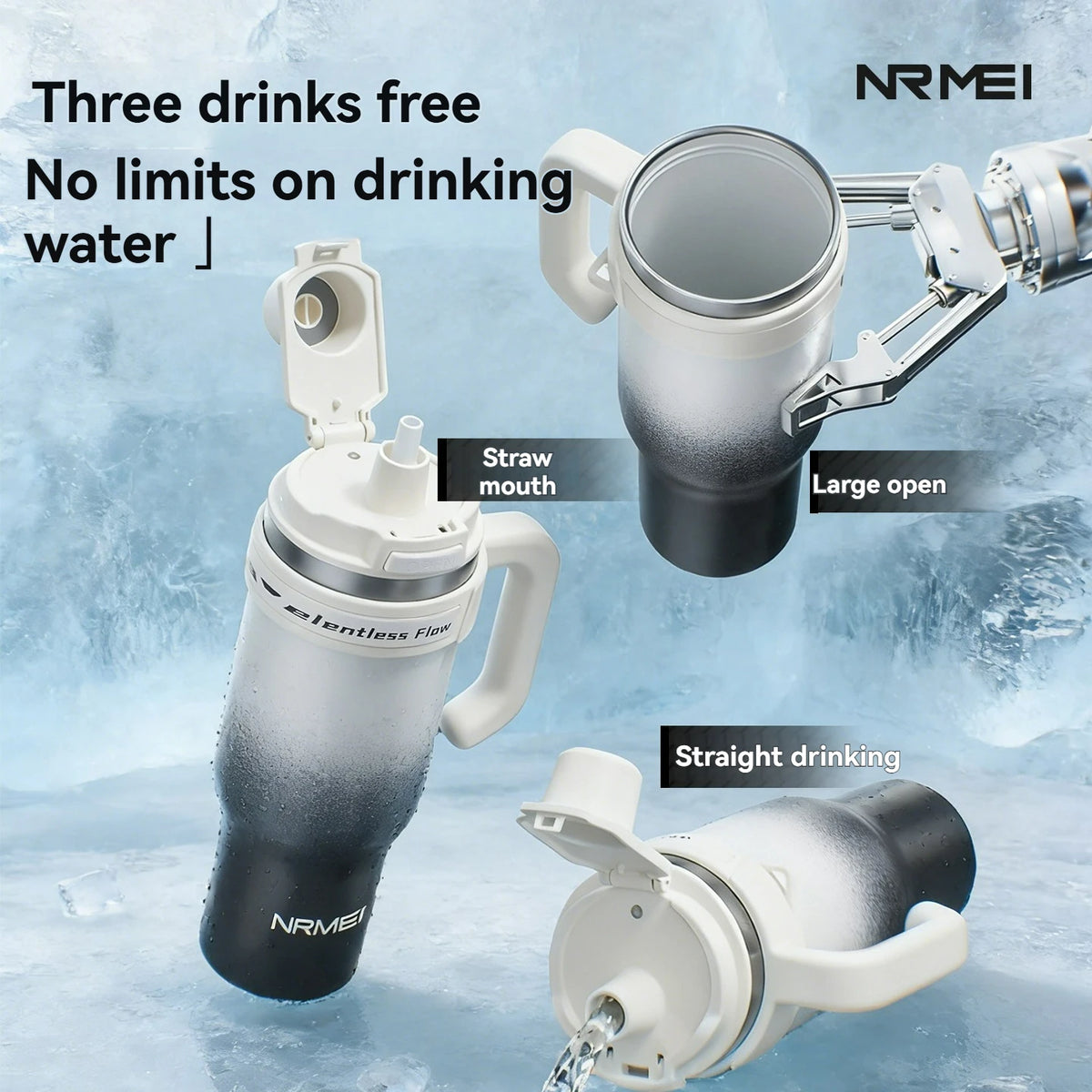 Cold Insulated Ceramic Tumbler Inner Large Water Bottle Car Cup  with Handle Straw Multipurpose Fitness