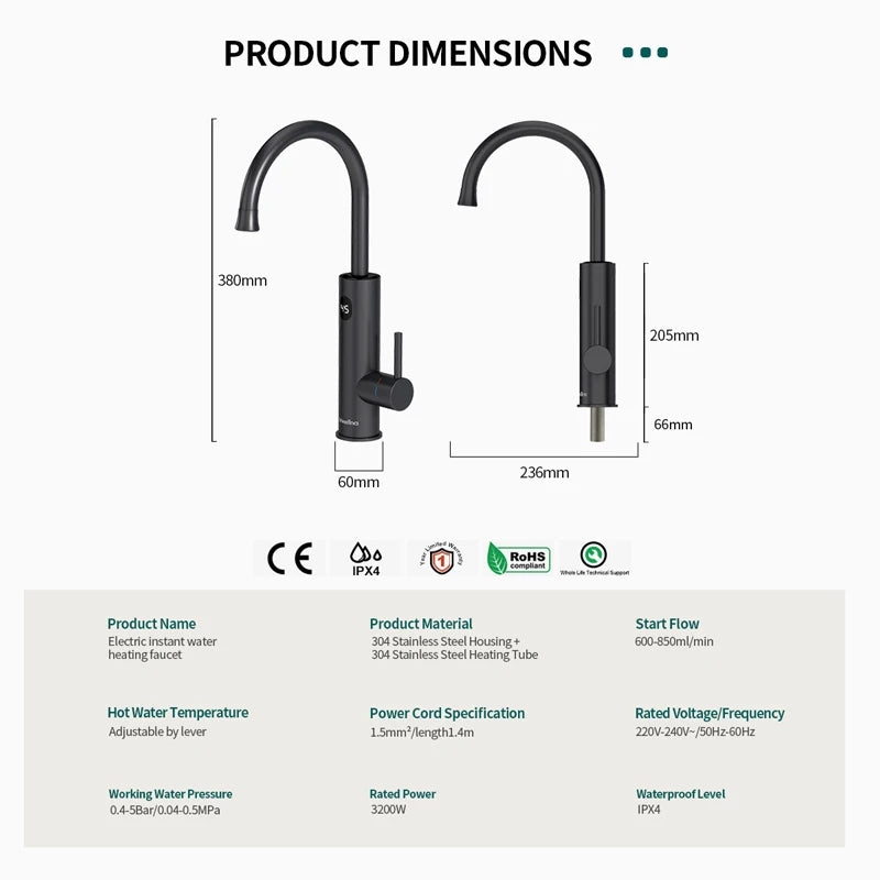 Briwellna Electric Water Heater 220V 2 in 1 Kitchen Faucet Tankless Water Heater Tap Flowing Electric Faucet Shower Geyser