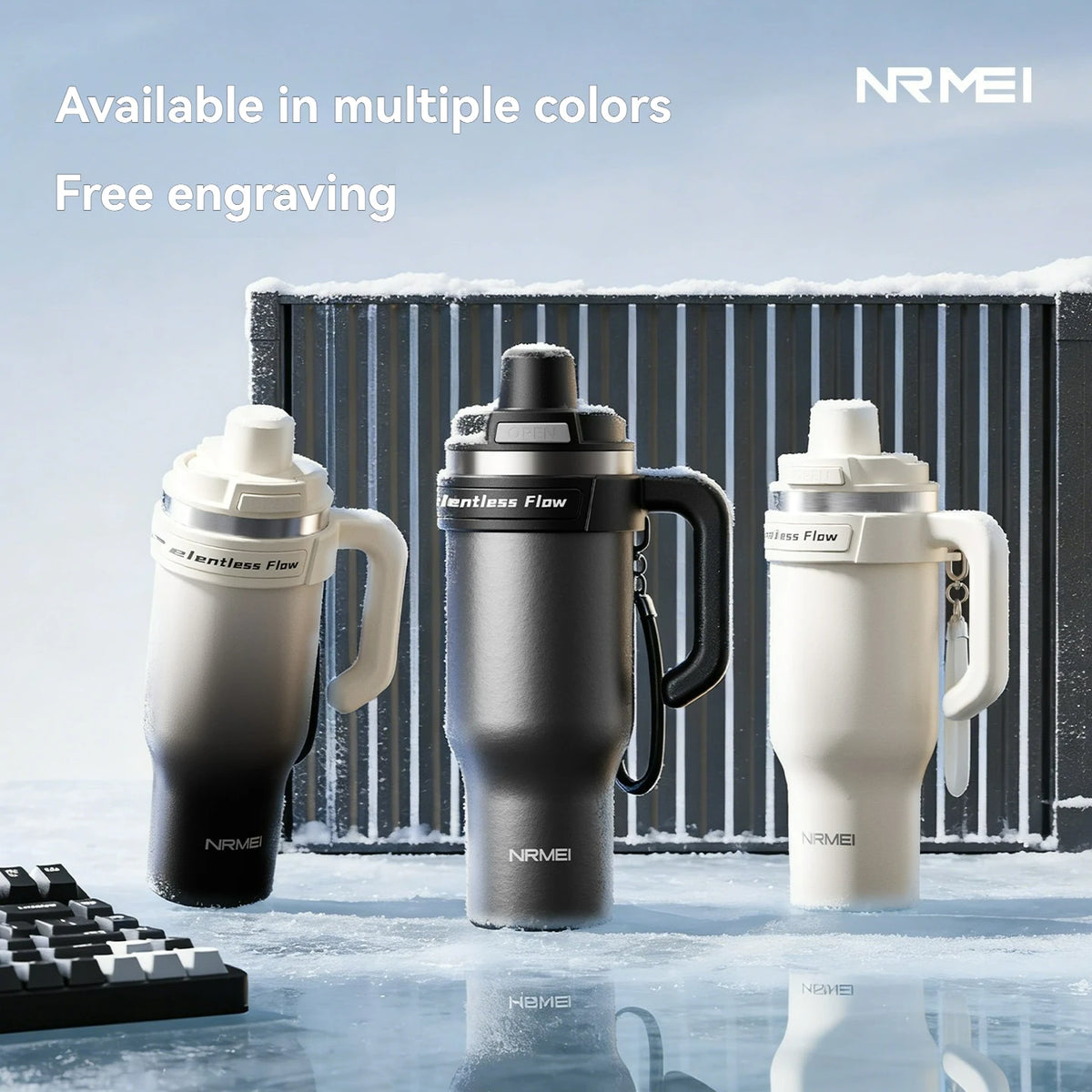 Cold Insulated Ceramic Tumbler Inner Large Water Bottle Car Cup  with Handle Straw Multipurpose Fitness