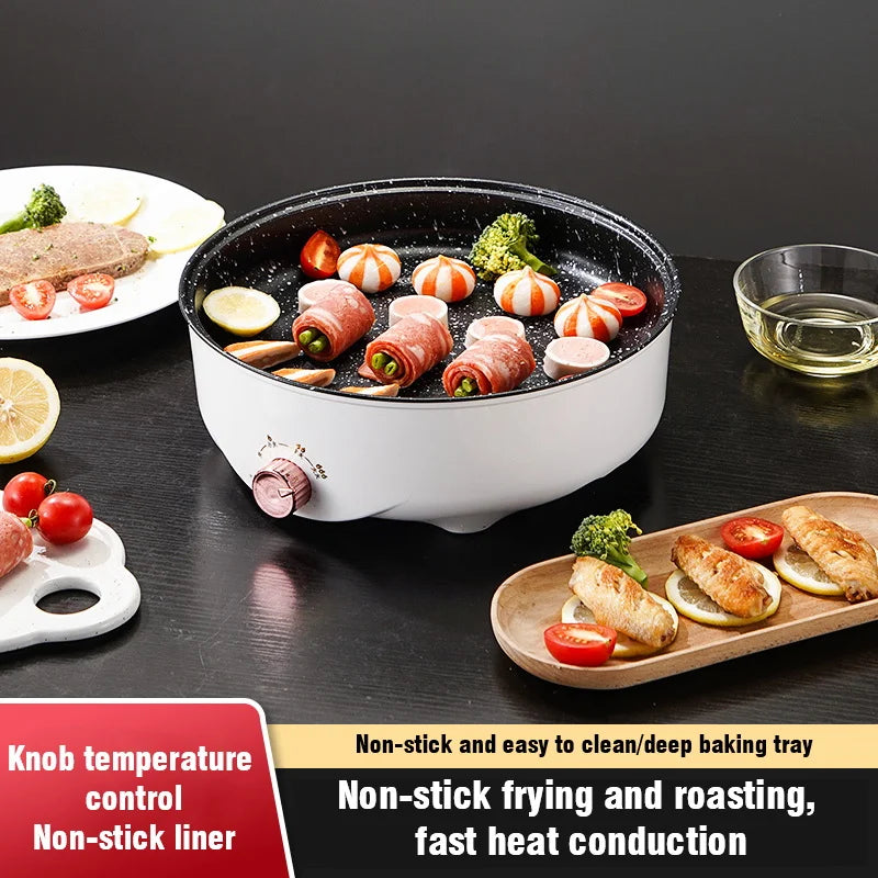220V MultiCooker Electric Frying Pan Househould Barbecue Fried Steak Fish Omelette Frying Pan Non-stick Electric Machin EU Plug