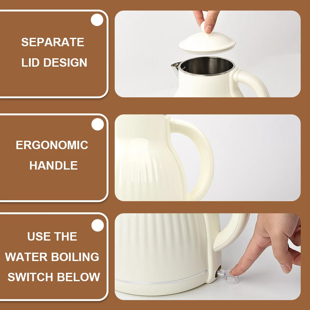 2.5L Anti-Scald Electric Kettle, Food Grade 304 Stainless Steel Water Boiler with 1800W High Power Fast Boiling for Home