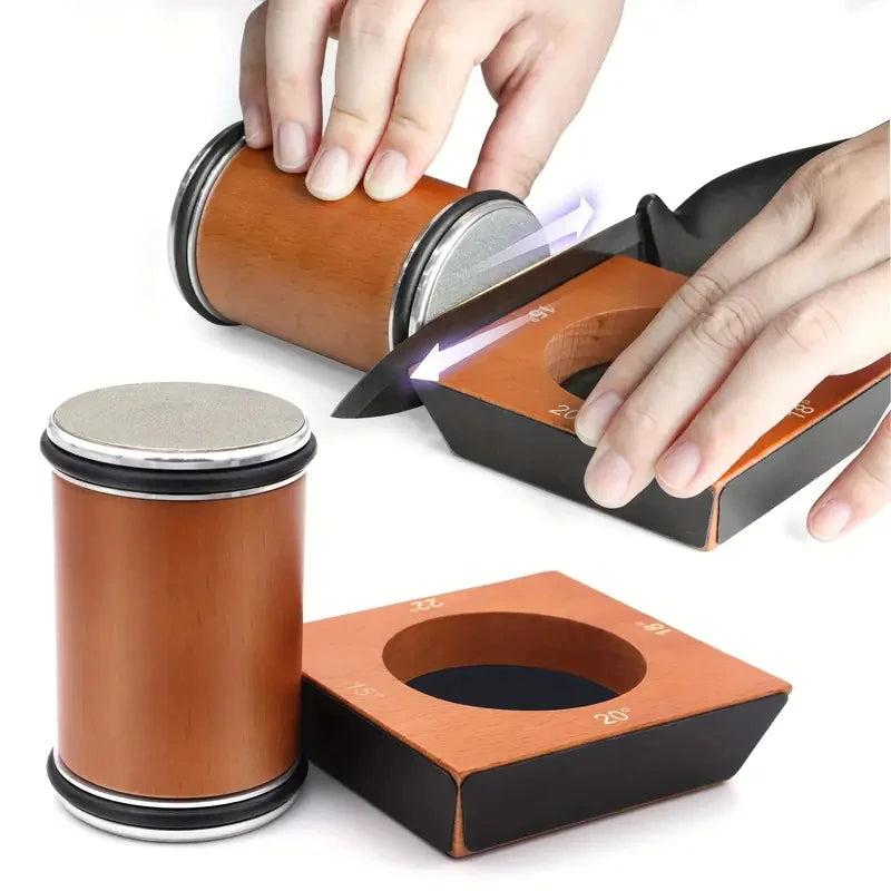 New Wooden【4 Angle】Rolling Knife Sharpener Kit For Straight Edge Roller Knife Sharpening With Industry Diamonds Chef Knife Set