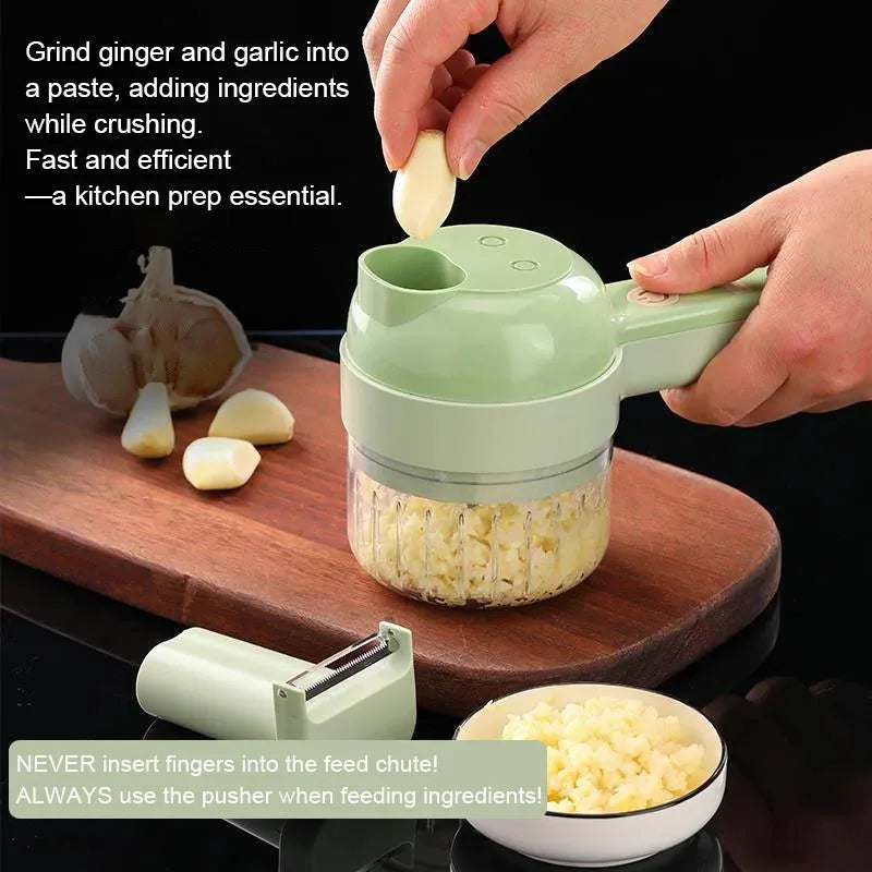 4 IN 1 Electric Vegetable Cutter Food Peel Slicer Handheld Wireless Garlic Masher Food Chopper Meat Grinder Home Kitchen Mincer