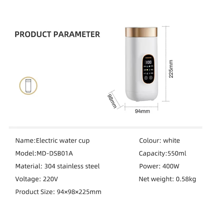 550ml Portable Electric Kettle Travel Heating Cup Multifunctional Boiled Water Pot Smart Teapot Adjustable Temperature Kettles