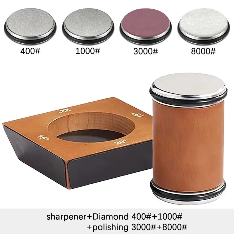 New Wooden【4 Angle】Rolling Knife Sharpener Kit For Straight Edge Roller Knife Sharpening With Industry Diamonds Chef Knife Set