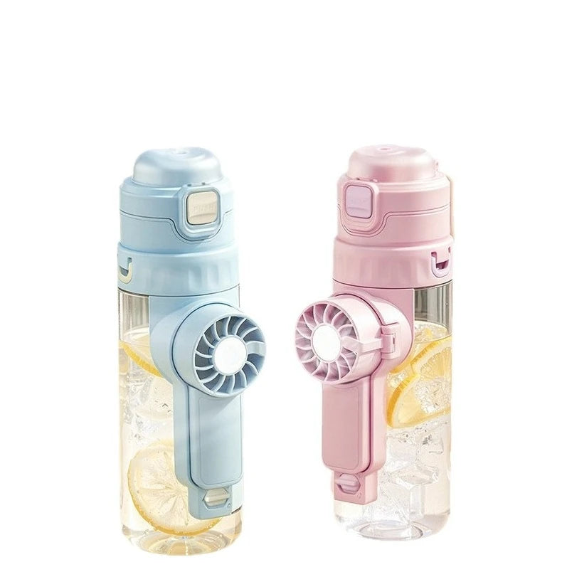 Portable Cooling Spray Fan Cup Large Straw Design Outdoor Fitness Summer Sports Water Bottle