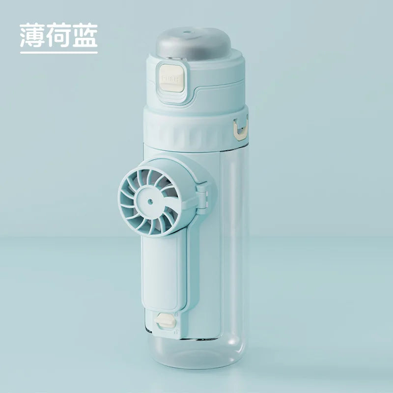 Portable Cooling Spray Fan Cup Large Straw Design Outdoor Fitness Summer Sports Water Bottle