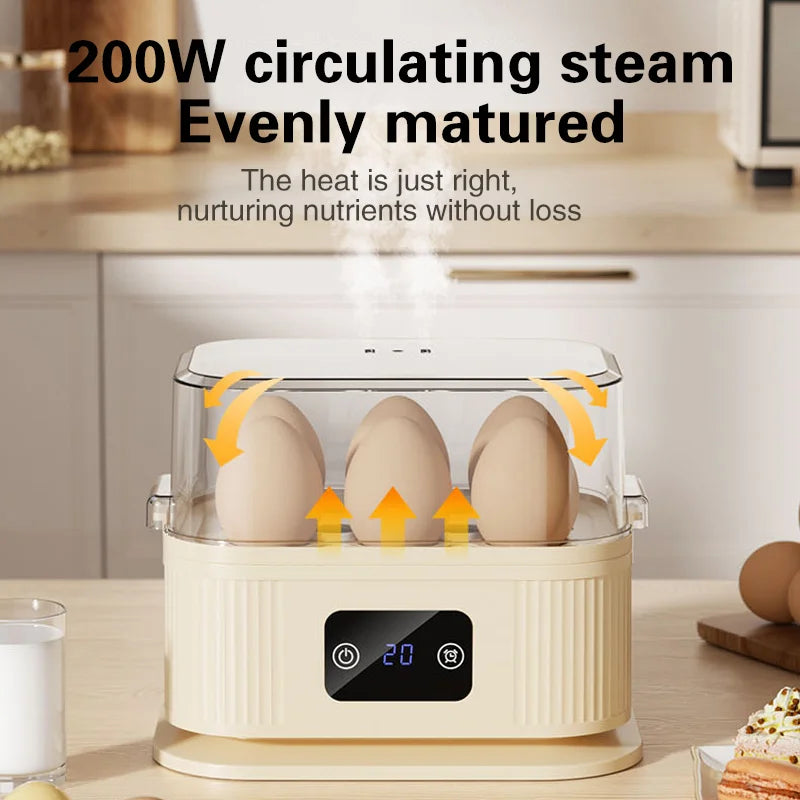 TINSOL Multifunctional Electric Egg Cooker Kitchen Breakfast Maker 200W High-Power Smart Egg Steamer with Timer Function