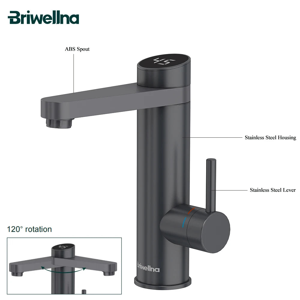Briwellna Electric Water Heater 220V 2 in 1 Kitchen Faucet Tankless Water Heater Tap Flowing Electric Faucet Shower Geyser