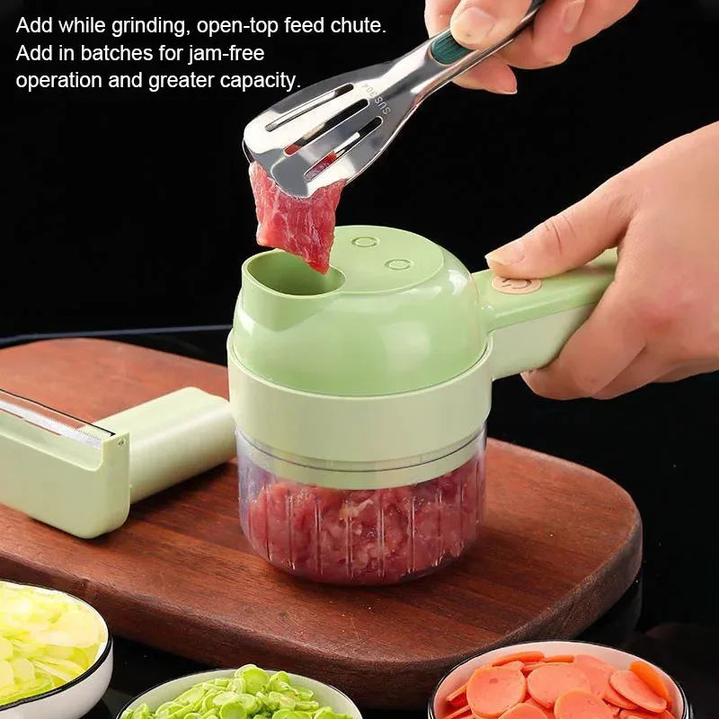 4 IN 1 Electric Vegetable Cutter Food Peel Slicer Handheld Wireless Garlic Masher Food Chopper Meat Grinder Home Kitchen Mincer