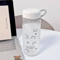 Cute Line Cat Portable Straight Water Bottle for Women Simple Plastic Student Drinking Cup for Summer Outdoor Travel Daily Use