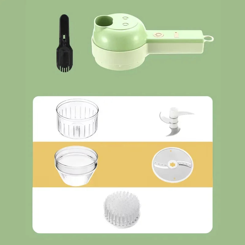 4 IN 1 Electric Vegetable Cutter Food Peel Slicer Handheld Wireless Garlic Masher Food Chopper Meat Grinder Home Kitchen Mincer
