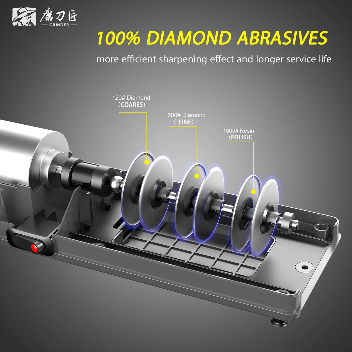 Electric Knife Sharpener Three-Speed Sharpening 100% Diamond Replaceable Sharpening Heads Suitable for All Kitchen Knives