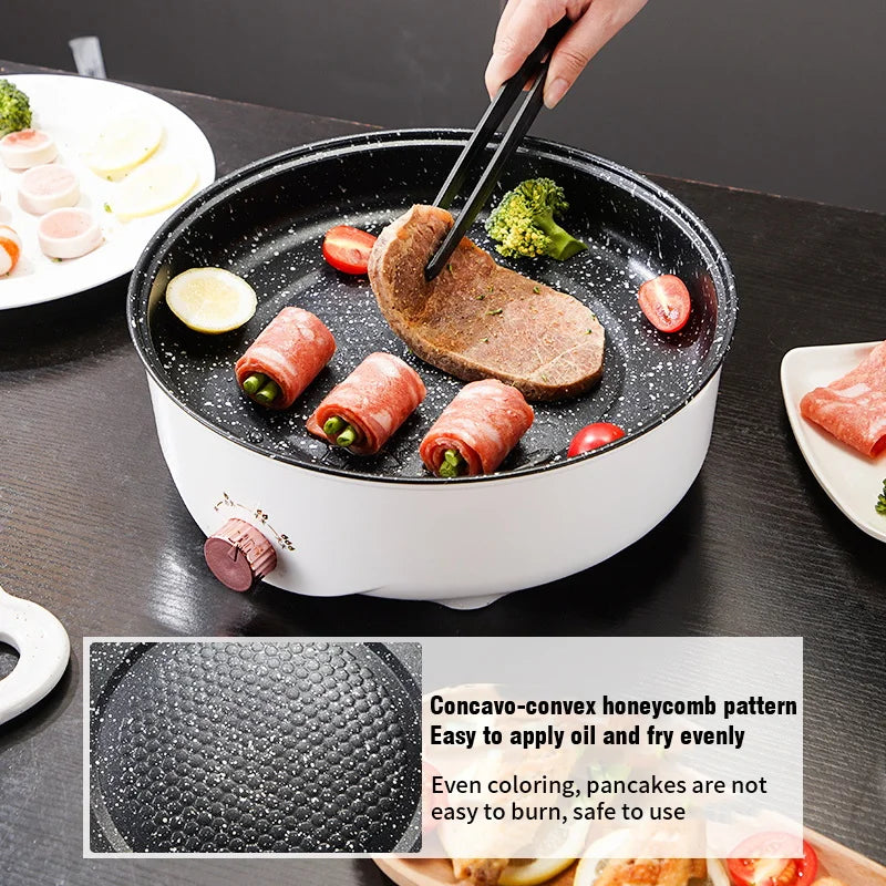 220V MultiCooker Electric Frying Pan Househould Barbecue Fried Steak Fish Omelette Frying Pan Non-stick Electric Machin EU Plug