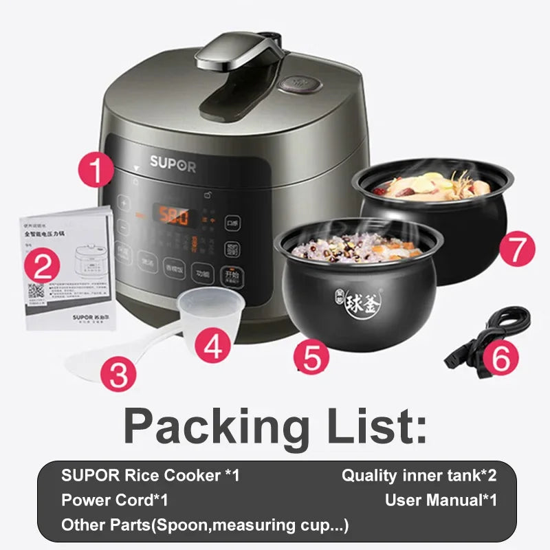 SUPOR Electric Pressure Cooker 3L Double Liner Rice Cooker Multifunctional Portable High Quality Household Kitchen Appliances