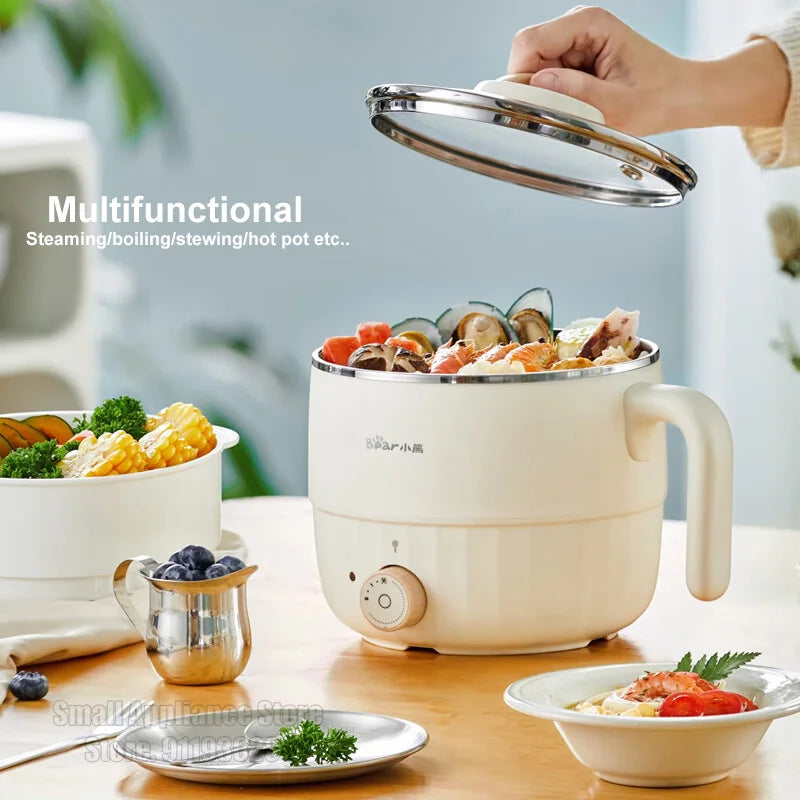 Bear Multifunction Electric Cooking Pot Stainless Steel Single/Double Layer Hot Pot Household 1-2 People Electric Rice Cooker