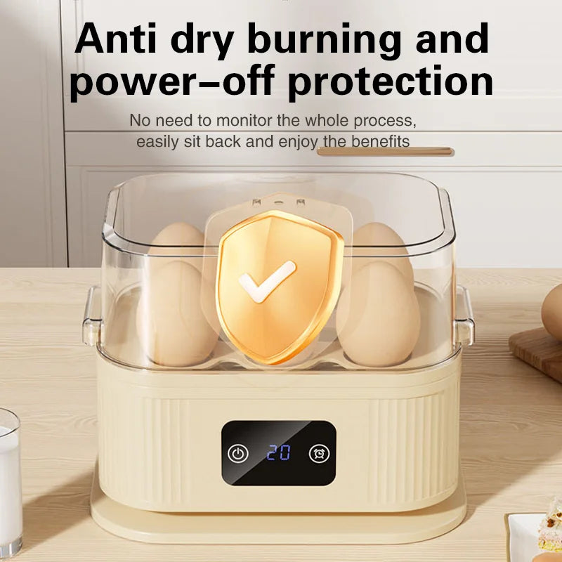 TINSOL Multifunctional Electric Egg Cooker Kitchen Breakfast Maker 200W High-Power Smart Egg Steamer with Timer Function