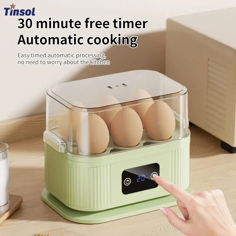 TINSOL Multifunctional Electric Egg Cooker Kitchen Breakfast Maker 200W High-Power Smart Egg Steamer with Timer Function