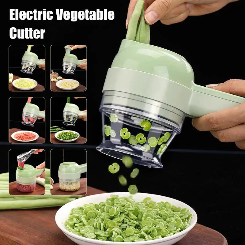 4 IN 1 Electric Vegetable Cutter Food Peel Slicer Handheld Wireless Garlic Masher Food Chopper Meat Grinder Home Kitchen Mincer