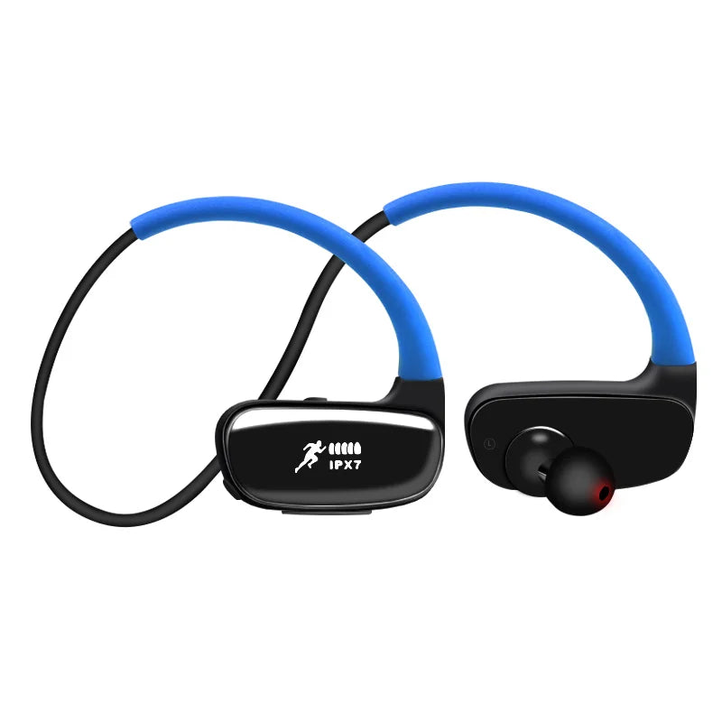 Bluetooth Sports Earphones IPX7 Waterproof with 32GB Built-in MP3 Storage Secure Fit Headphones for Running Cycling Hiking Gym