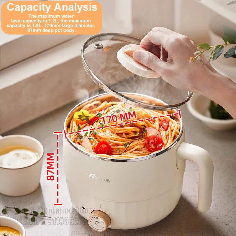 Bear Multifunction Electric Cooking Pot Stainless Steel Single/Double Layer Hot Pot Household 1-2 People Electric Rice Cooker
