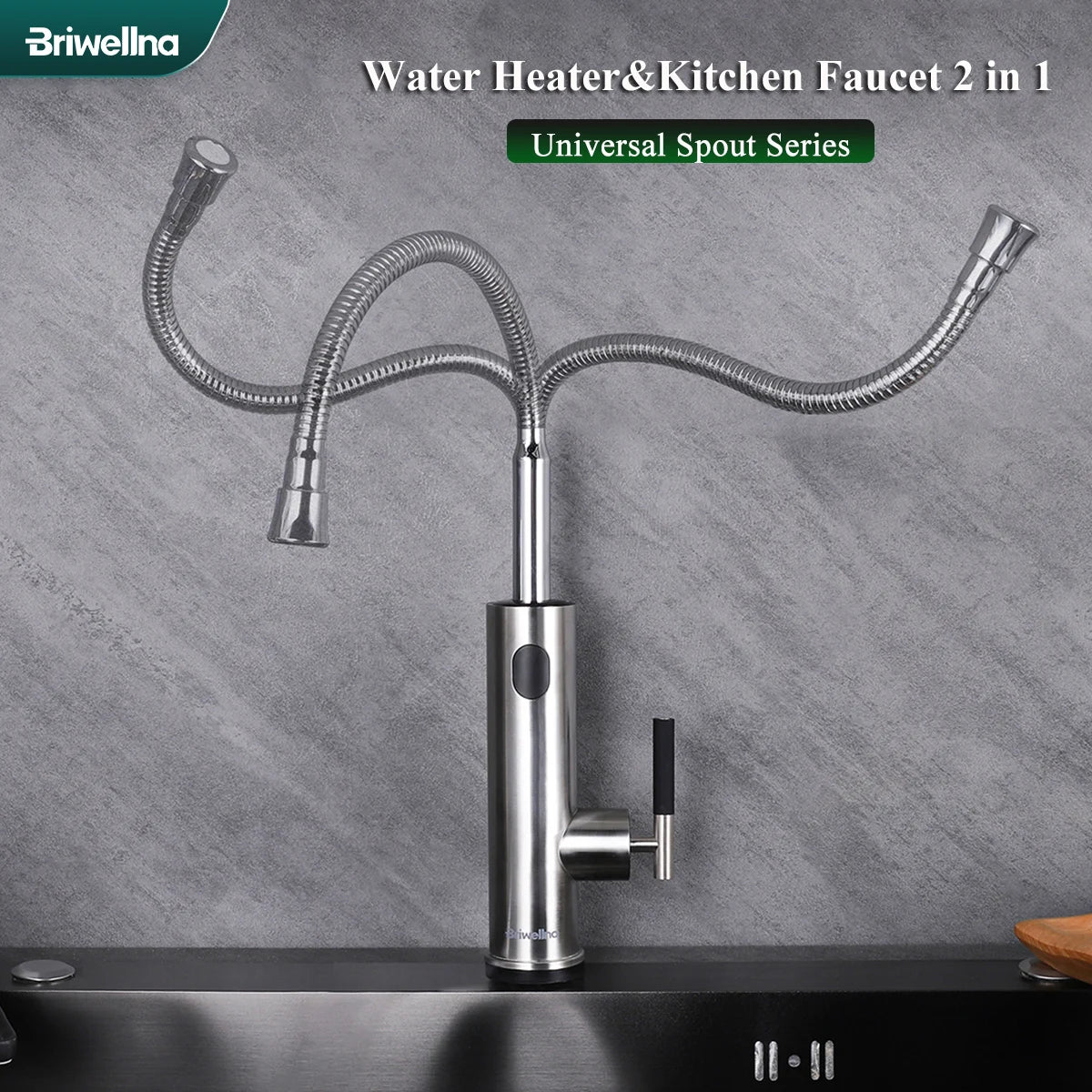 Briwellna Electric Water Heater 220V 2 in 1 Kitchen Faucet Tankless Water Heater Tap Flowing Electric Faucet Shower Geyser